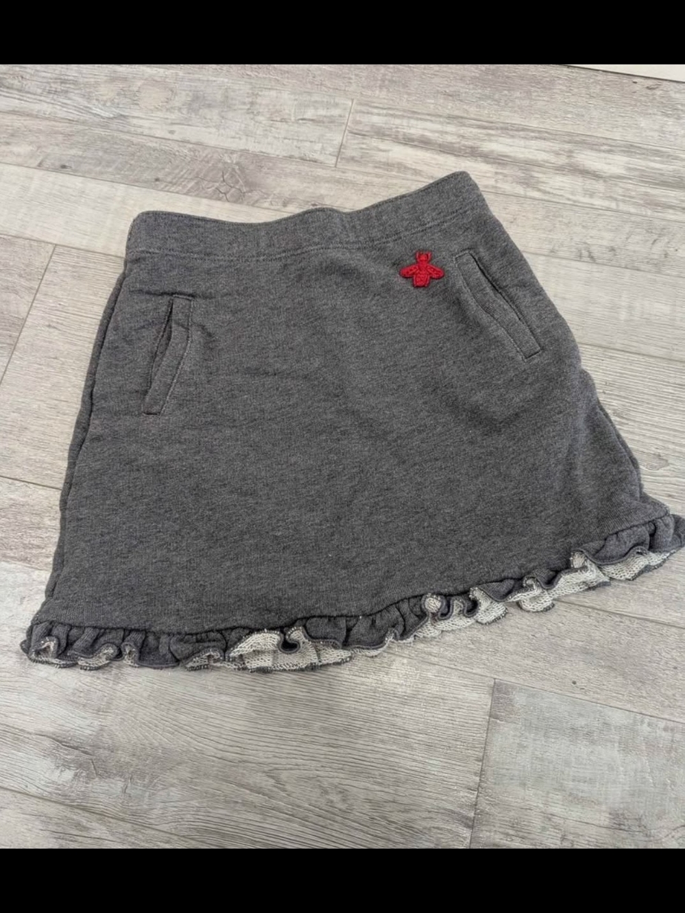 Gucci Gray Knit Ruffle Hem Skirt with Red Embroidered Detail